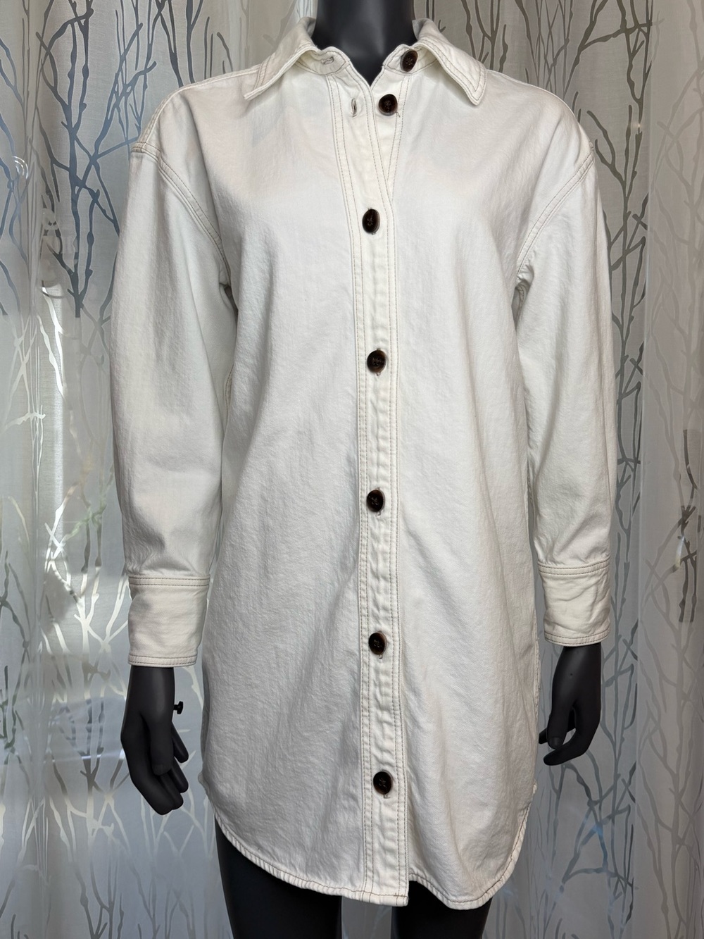 Madewell Denim Oversized Mini Shirtdress Tile White Women’s Size S 100% Cotton